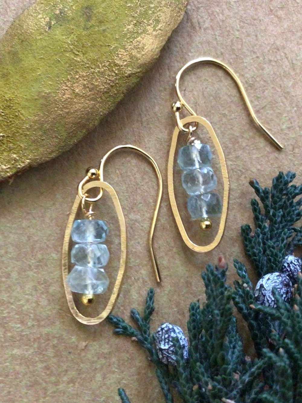 Natural Aquamarine Gold Plated Sundance Charm Earrings